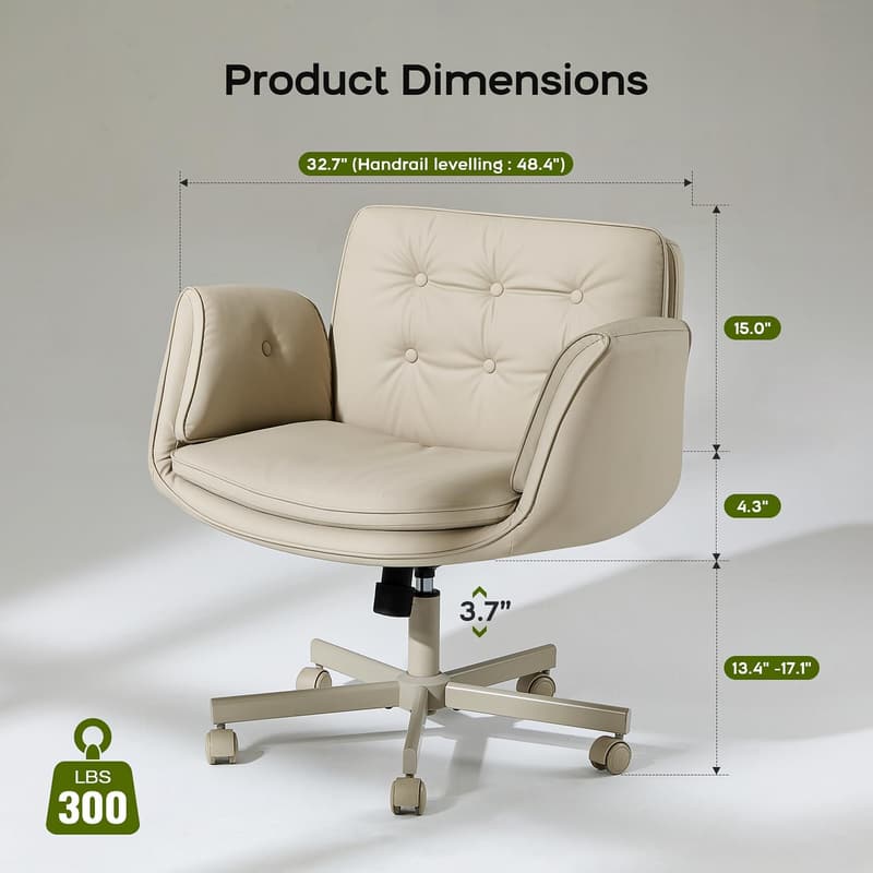 Cream White Adjustable Swivel Vanity Chair with Armrests