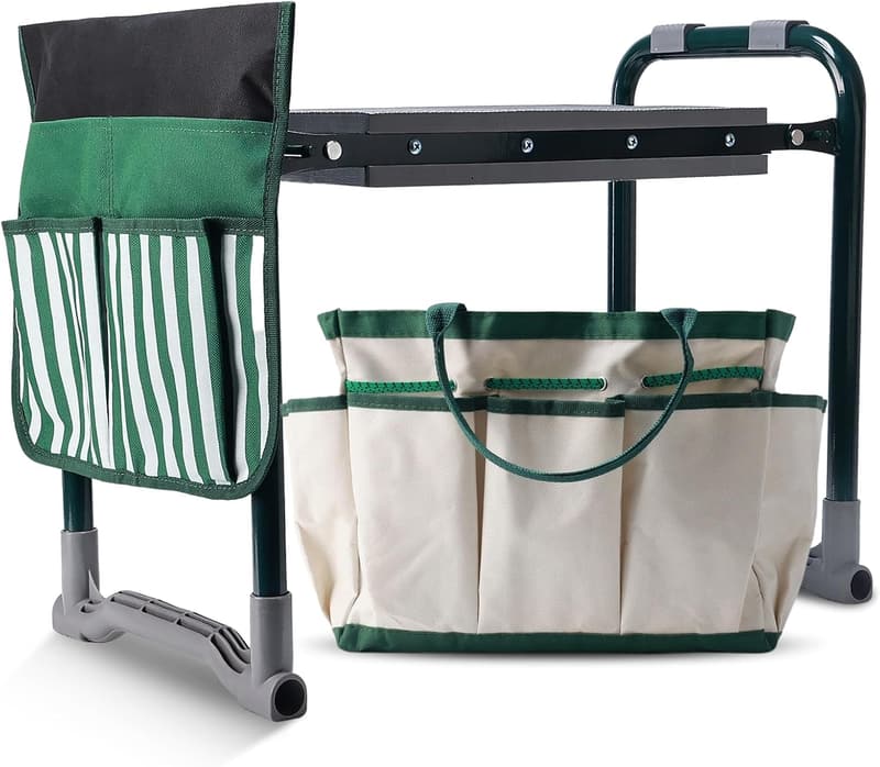 Heavy-Duty Garden Kneeler and Seat with Thick Pad and Tool Pouches