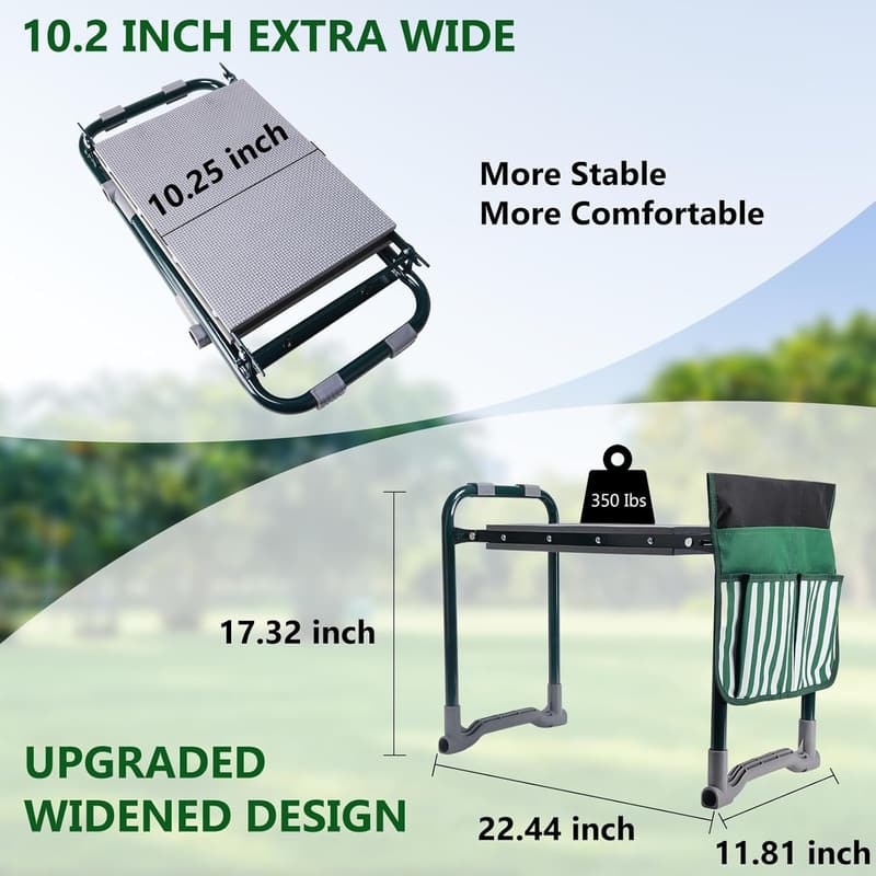 Heavy-Duty Garden Kneeler and Seat with Thick Pad and Tool Pouches