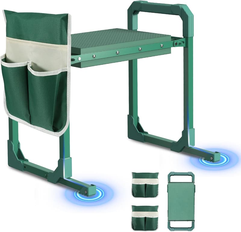 Heavy-Duty 2-in-1 Garden Kneeler with Soft Pad & Tool Pouches