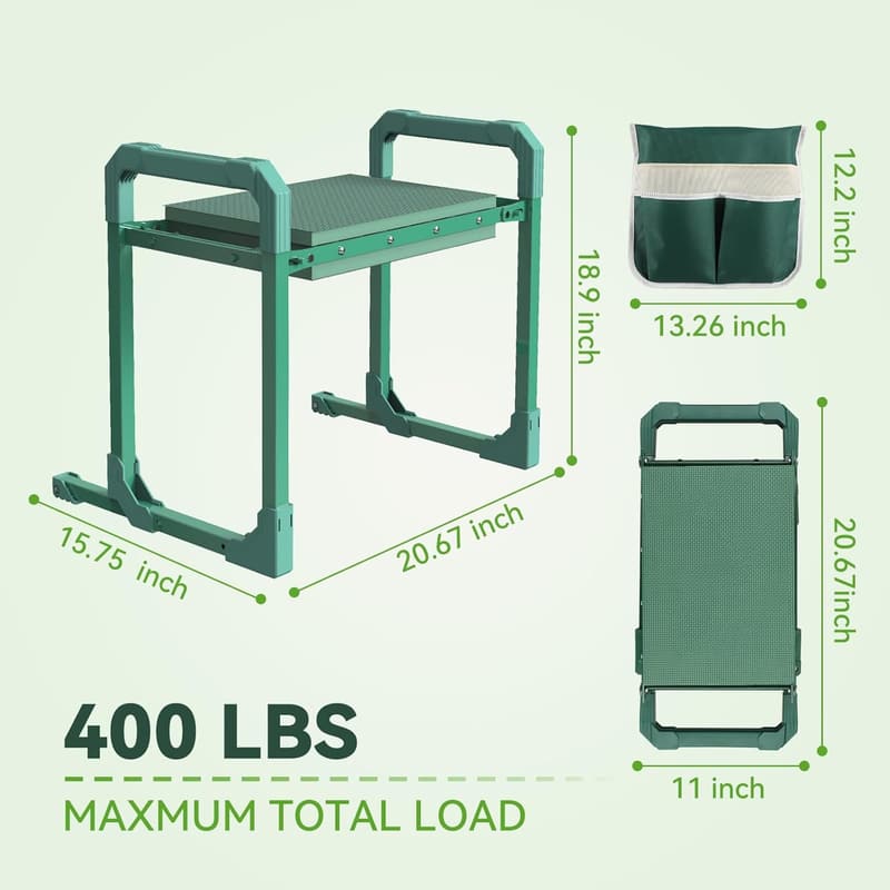 Heavy-Duty 2-in-1 Garden Kneeler with Soft Pad & Tool Pouches