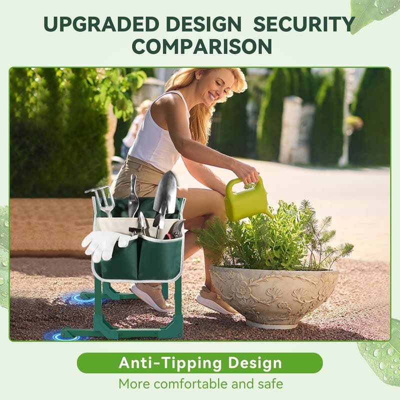 Heavy-Duty 2-in-1 Garden Kneeler with Soft Pad & Tool Pouches