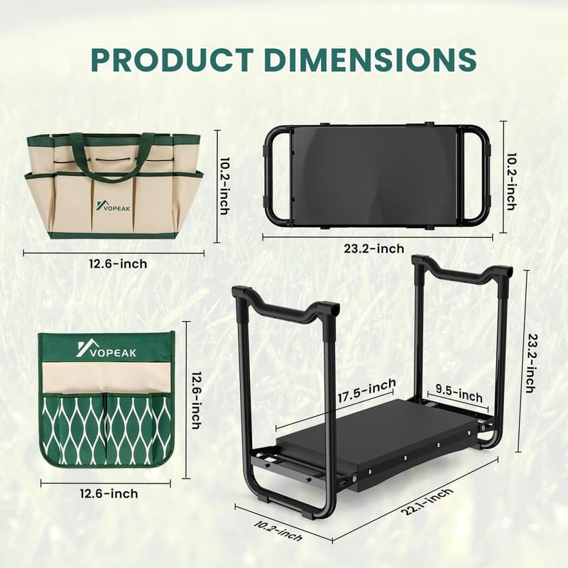 Heavy-Duty Garden Kneeler with Tool Bags and Widened Kneeling Pad