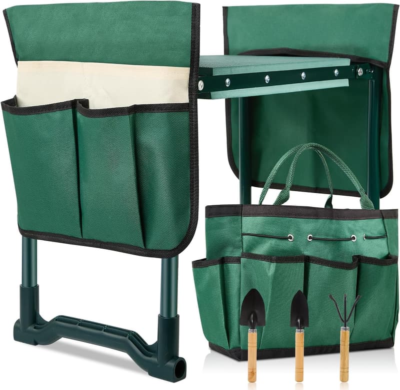 Foldable Garden Kneeler and Seat with Soft Knee Pads and Tool Pouches