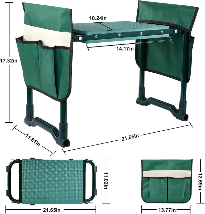 Foldable Garden Kneeler and Seat with Soft Knee Pads and Tool Pouches