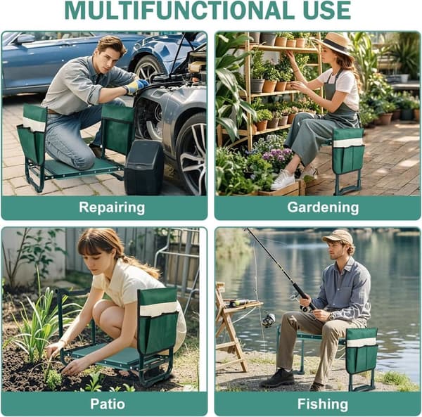 Foldable Garden Kneeler and Seat with Soft Knee Pads and Tool Pouches