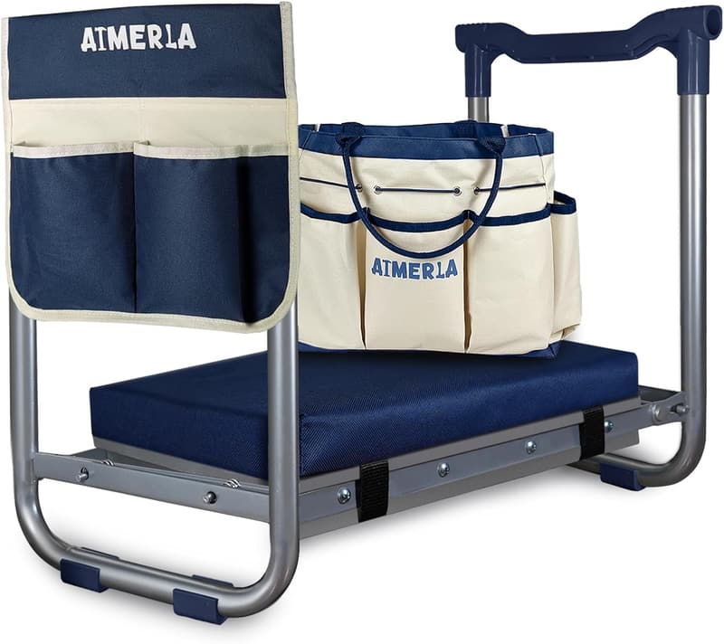 Heavy-Duty Foldable Garden Kneeler with Tool Bags and Pad