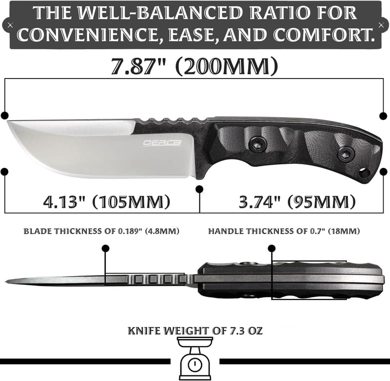 Outdoor Fixed Blade Knife - 420HC Stainless Steel with G10 Handle