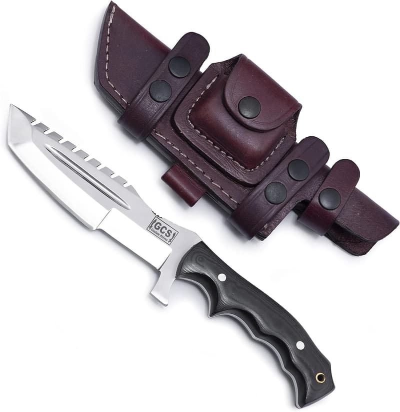 Handmade D2 Steel Hunting Knife with G10 Handle & Leather Sheath