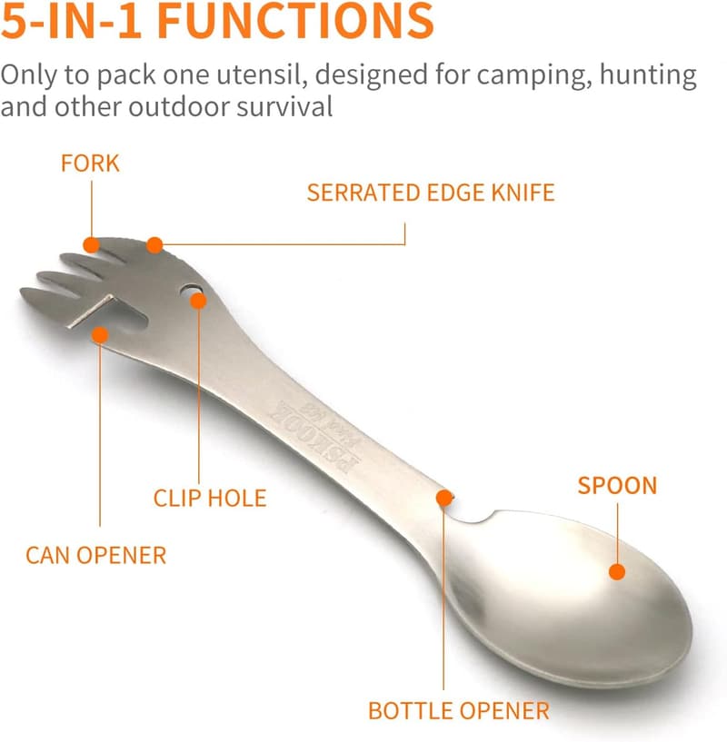 5-in-1 Stainless Steel Tactical Spork for Camping & Hiking