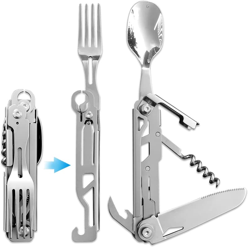 Portable Stainless Steel 6-in-1 Camping Cutlery Set