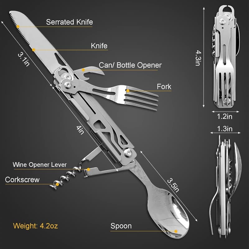Portable Stainless Steel 6-in-1 Camping Cutlery Set