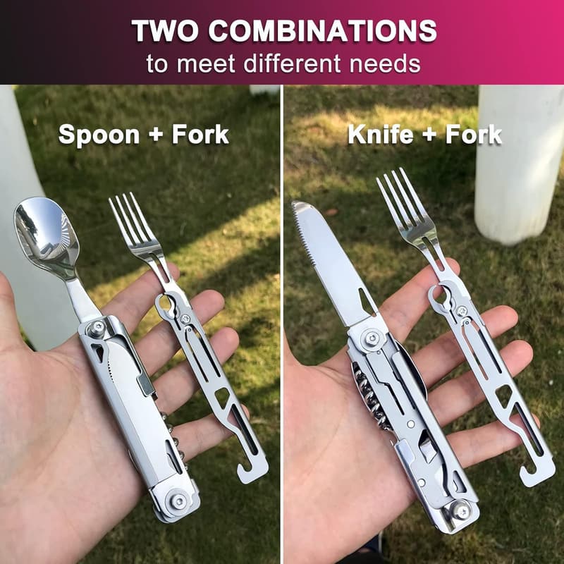 Portable Stainless Steel 6-in-1 Camping Cutlery Set