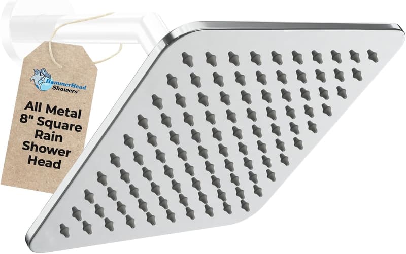8-Inch Chrome Rainfall Shower Head - High Flow 2.5 GPM