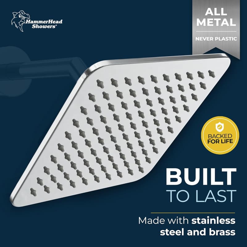 8-Inch Chrome Rainfall Shower Head - High Flow 2.5 GPM