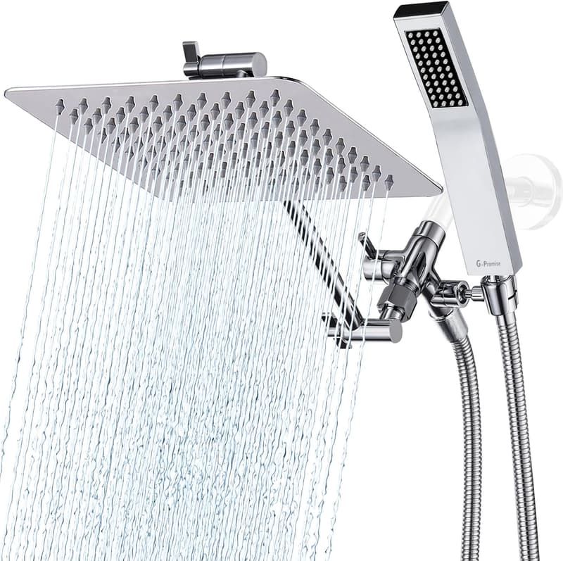 Chrome Dual Square Shower Head Combo with Handheld Spray