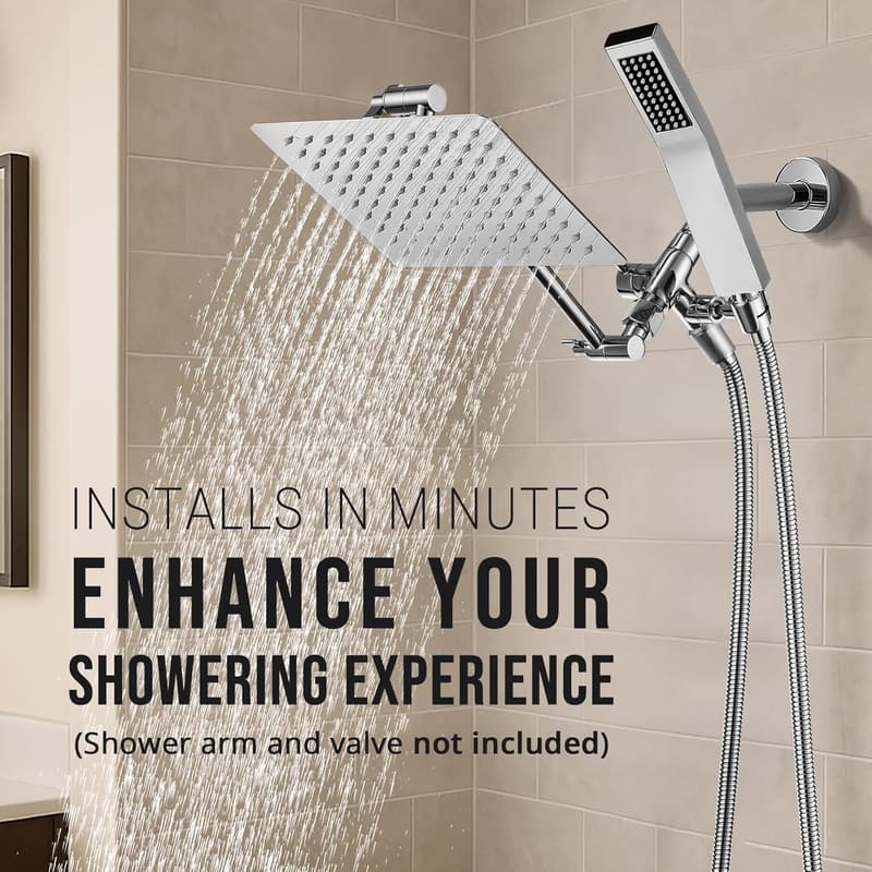 Chrome Dual Square Shower Head Combo with Handheld Spray