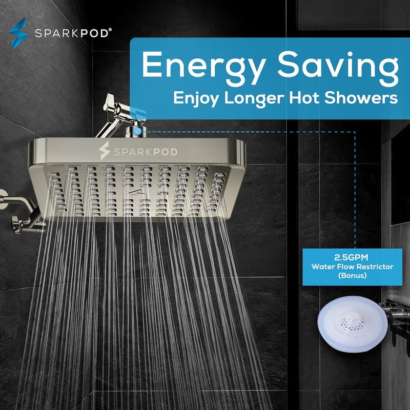 High-Pressure Rain Shower Head - 8-Inch Brushed Nickel