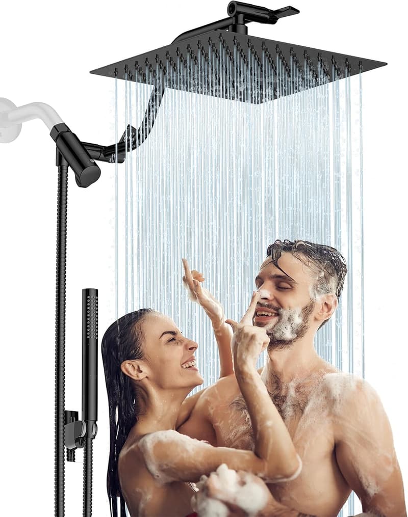 All-Metal Rainfall Shower Head Combo with Handheld Spray, Black