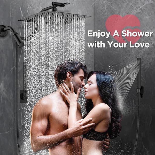 All-Metal Rainfall Shower Head Combo with Handheld Spray, Black