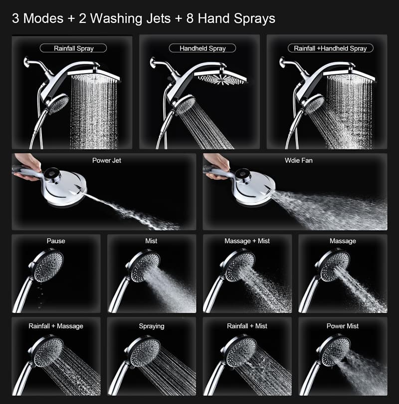High-Pressure Dual Shower Head with Handheld Spray and Magnetic Docking