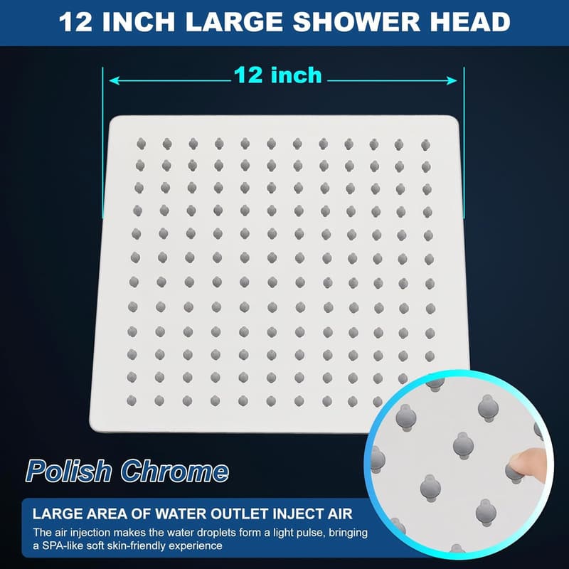 High-Pressure 12-Inch Stainless Steel Rain Shower Head