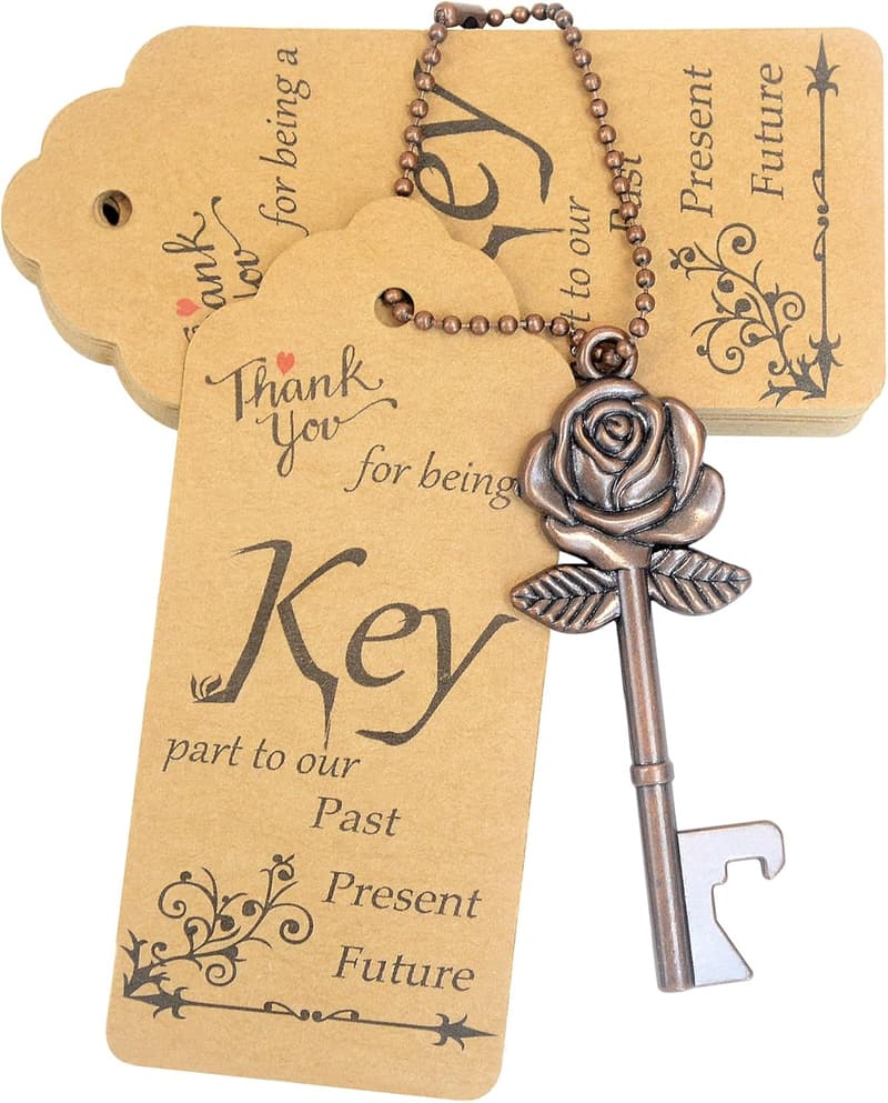 Vintage Copper Skeleton Key Bottle Opener Wedding Favors (100 Sets)