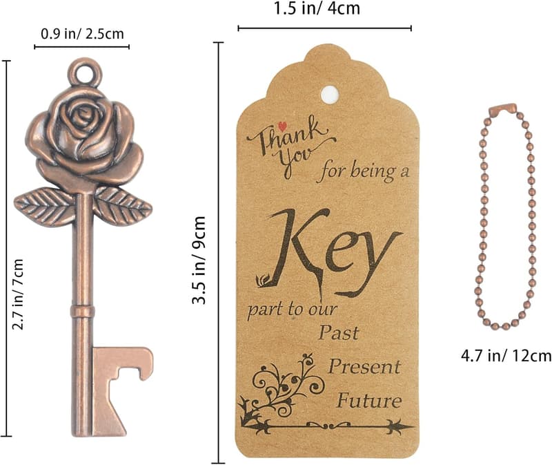 Vintage Copper Skeleton Key Bottle Opener Wedding Favors (100 Sets)
