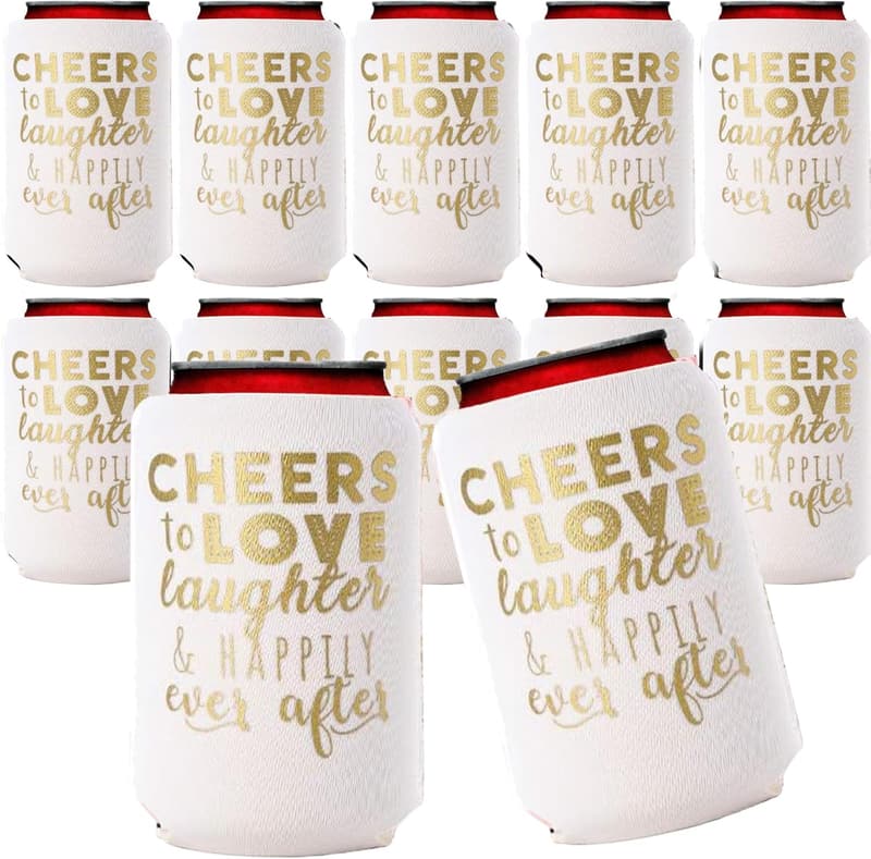 Wedding Can Cooler Set of 12 - Cheers to Love & Laughter