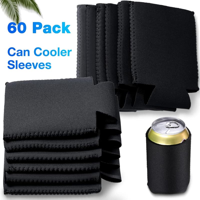 Collapsible Neoprene Can Cooler Sleeves - 60 Pack for Events