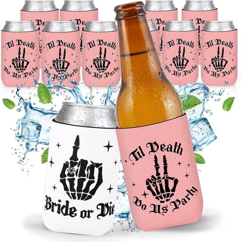 Bachelorette Party Beer Can Coolers - Gothic Skeleton Theme (12PCS)