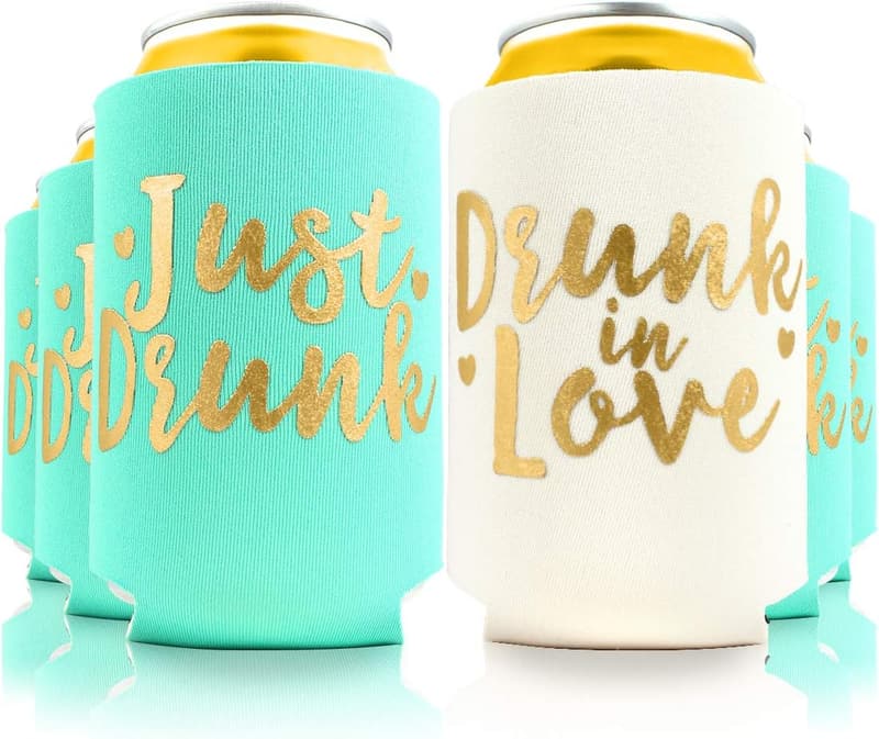 Bachelorette Party Can Coolers Set - Aqua & Gold (6-Pack)