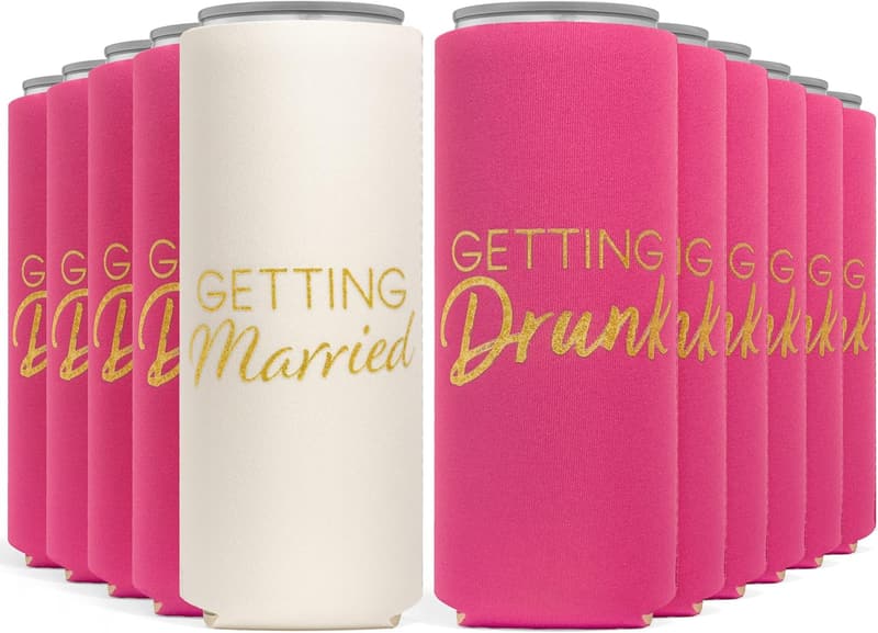 Bachelorette Party Neoprene Can Sleeves - 11 Pack in Pink & White