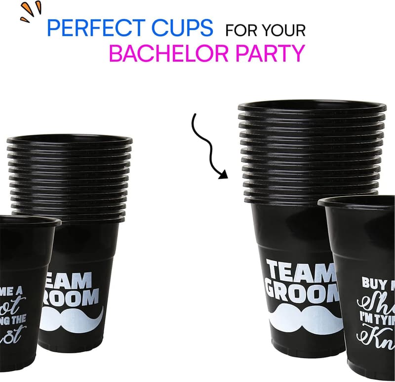 Team Groom Plastic Cups - Bachelor Party Supplies, Pack of 25