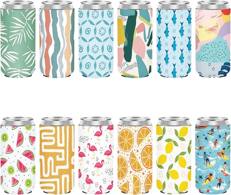 Insulated Slim Can Cooler Sleeves - 12 Pack for Parties