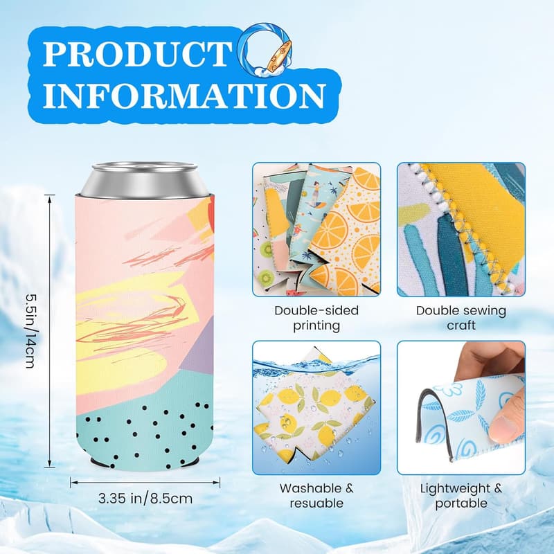 Insulated Slim Can Cooler Sleeves - 12 Pack for Parties