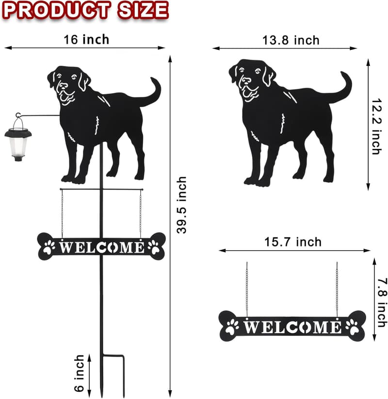 Solar Labrador Silhouette Welcome Sign with Lantern for Outdoor Décor