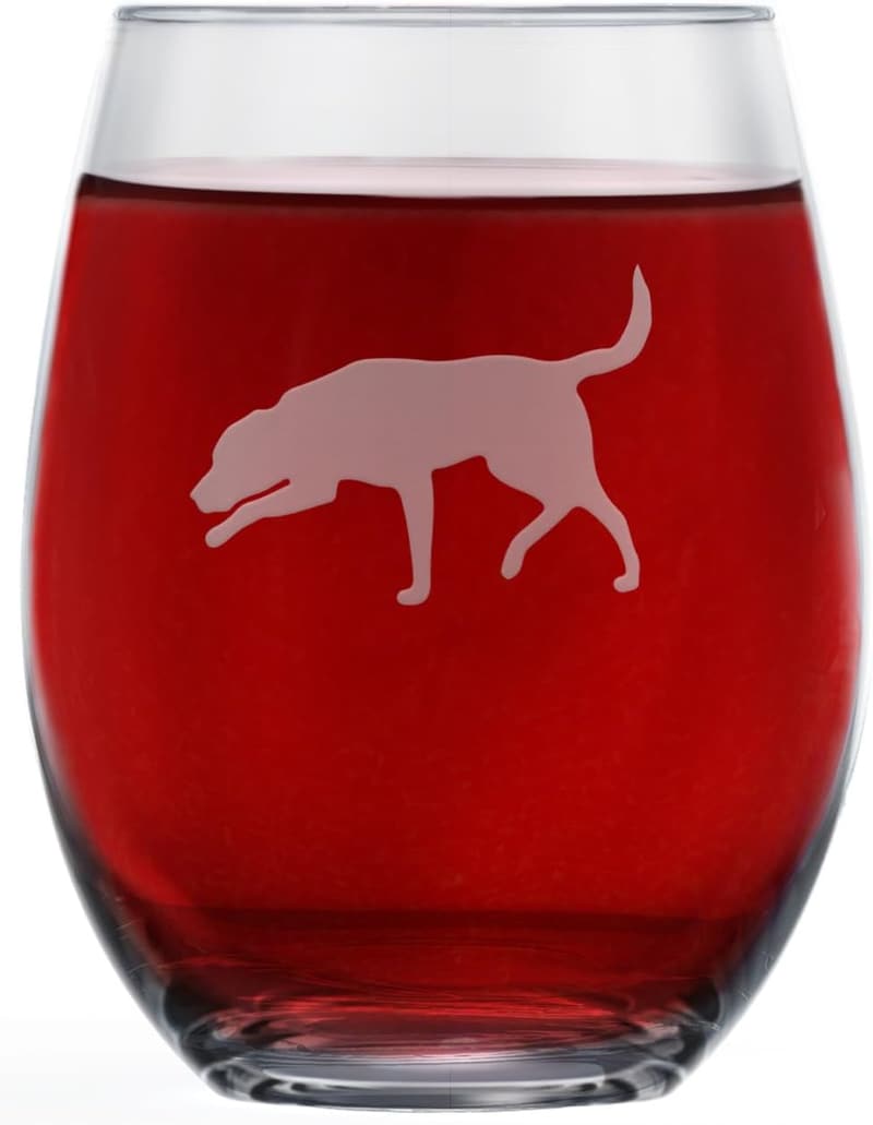 Labrador Retriever Hand Etched Stemless Wine Glass