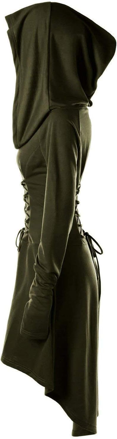 Vintage Hooded Pullover Dress for Women with Lace-Up Detail