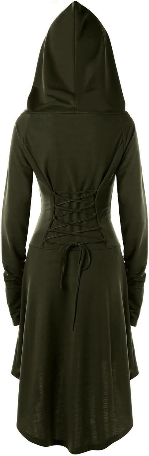 Vintage Hooded Pullover Dress for Women with Lace-Up Detail