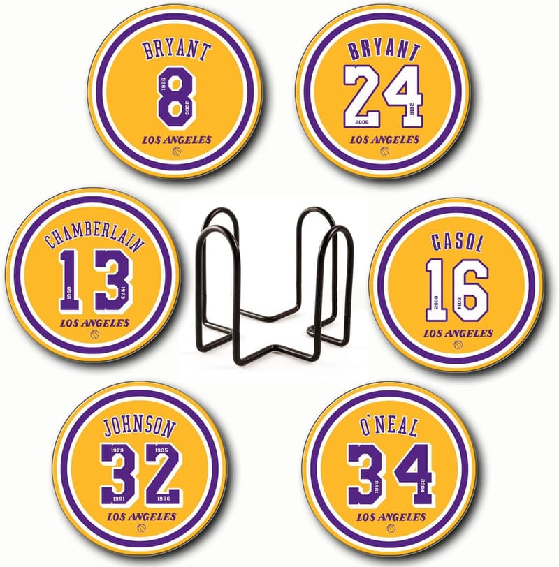 Los Angeles Lakers Basketball Ceramic Coasters Set, 6 Pack