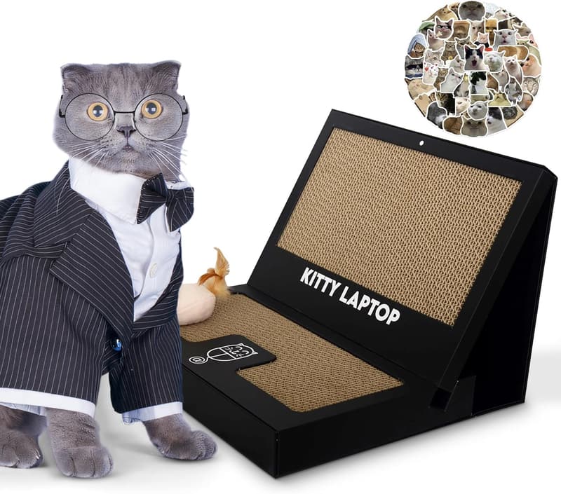 Interactive Eco-Friendly Cat Laptop with Scratch Pads & Toys