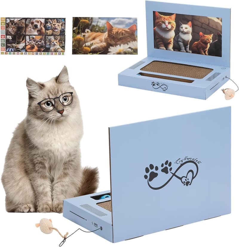 3-in-1 Foldable Cat Scratcher with Plush Mouse Teaser