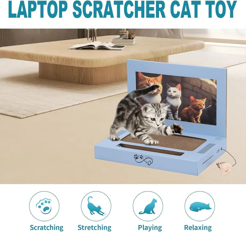 3-in-1 Foldable Cat Scratcher with Plush Mouse Teaser