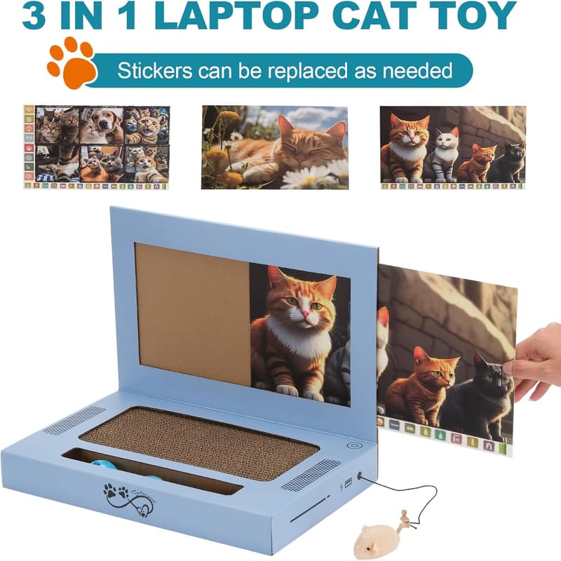3-in-1 Foldable Cat Scratcher with Plush Mouse Teaser