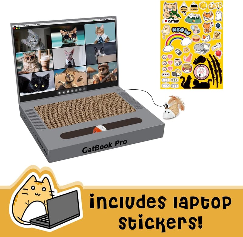 Interactive 3-in-1 Cat Scratcher Toy with Jingle Ball & Stickers