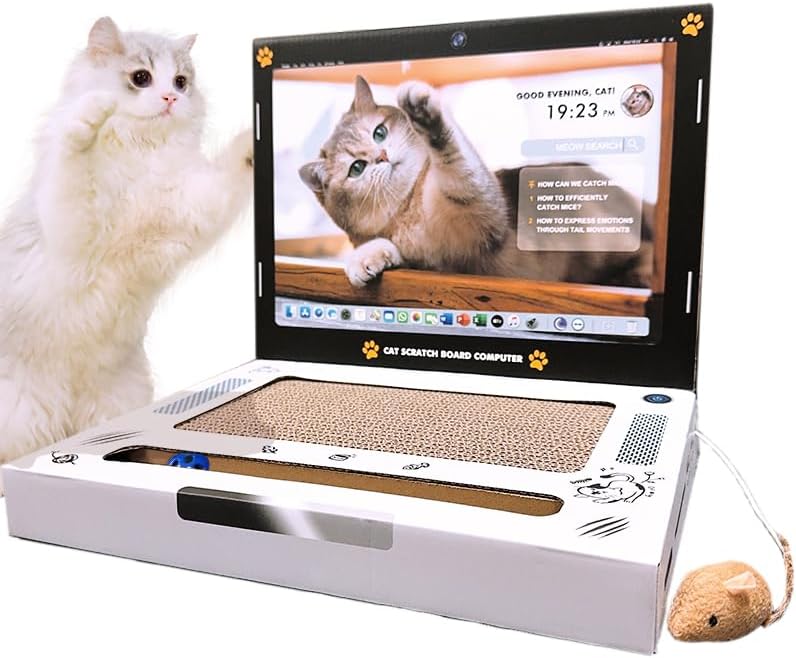 3-in-1 Cardboard Cat Scratcher Toy with Fluffy Mouse & Bell