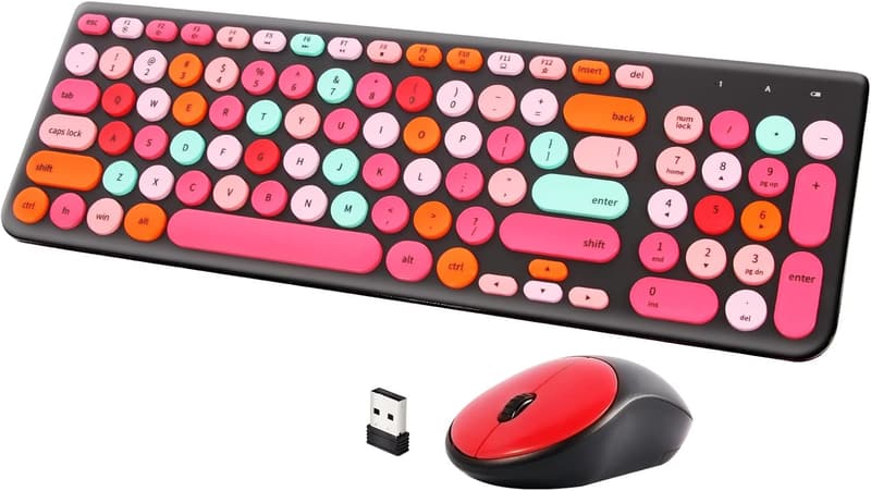 Retro Wireless Keyboard and Mouse Combo with Round Keycaps