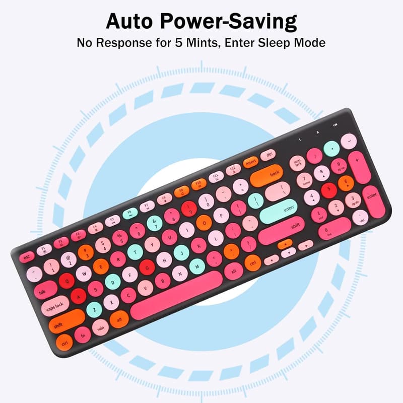Retro Wireless Keyboard and Mouse Combo with Round Keycaps