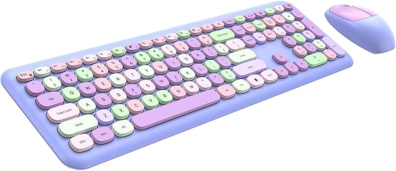 Colorful Wireless Keyboard & Mouse Combo with Retro Keys